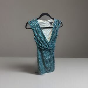 Ann Taylor Women's Blue Wrap Sleeveless Dress size 8 Ruched V-neck